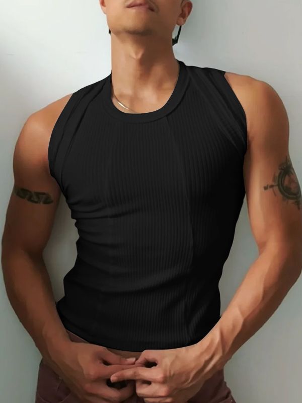 Men's Solid Color Textured Casual Tank SKUL30568
