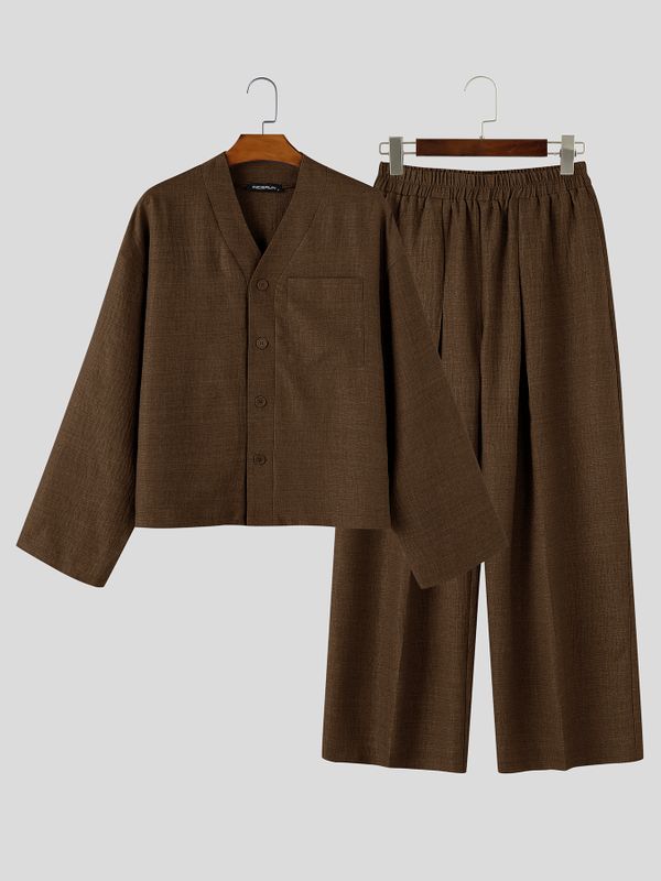 Men's Early Autumn Urban Casual Chest Pocket Two Pieces Outfit SKUL80460
