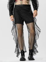 Mens Ruffle Mesh Patchwork See Through Pants SKUK24690