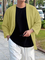 Men's Solid Color Textured 3/4 Length Sleeve Cardigan SKUL25829