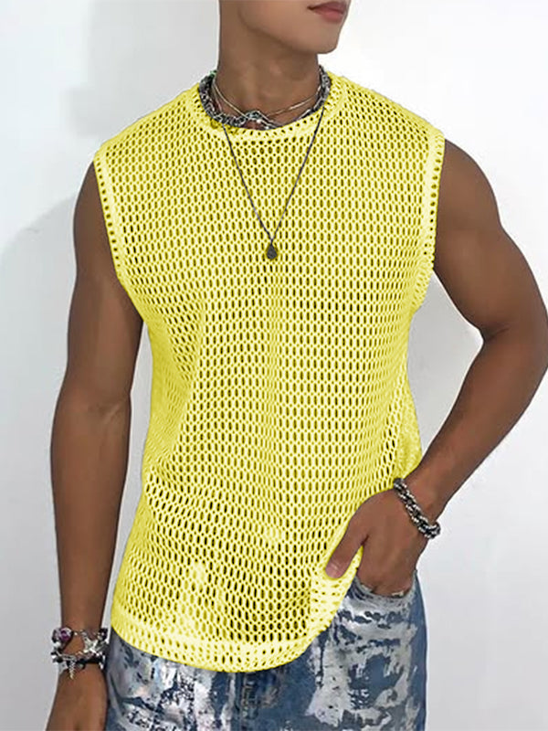 Mens Hollow-Out Mesh Design Sleeveless Tank SKUL02356