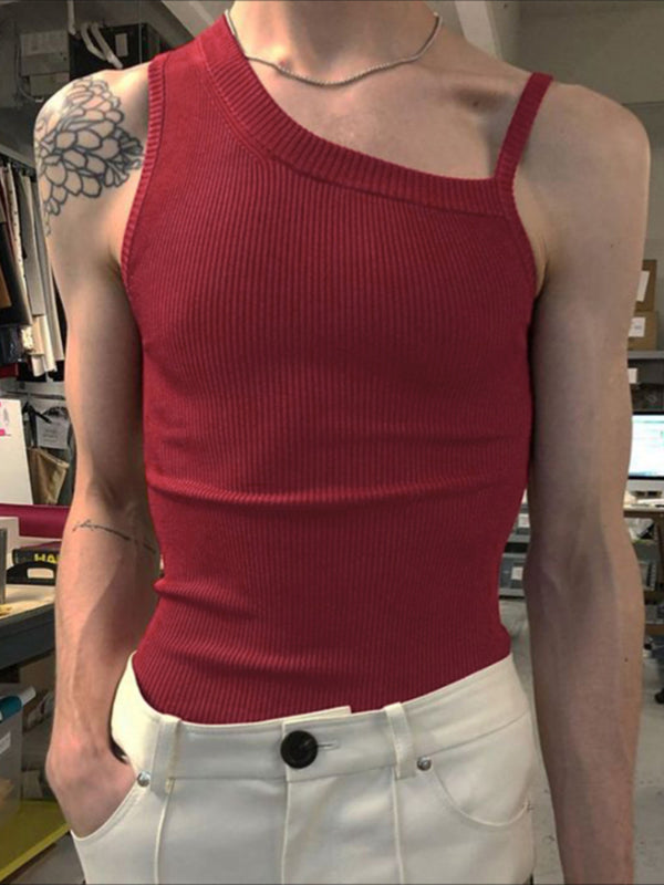 Mens Asymmetrical Strap Knit Casual Tank SKUL20225