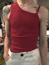 Mens Asymmetrical Strap Knit Casual Tank SKUL20225