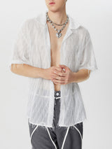 Mens Fringe See Through Short Sleeve Shirt SKUK60779