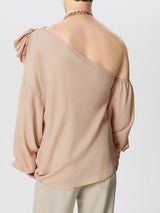 Mens Chiffon One-Shoulder Long Sleeve T-Shirt SKUK68906