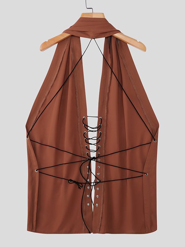 Men's Solid Color Drawstring Waist Tank SKUL45385