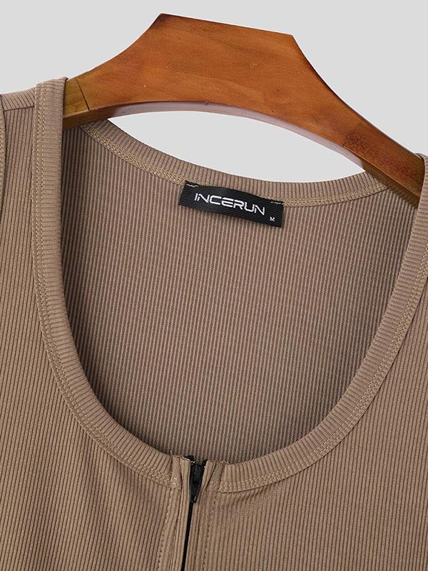 Mens Solid Color Knit Zip-Up Tank SKUL00036