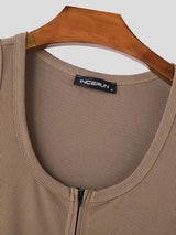 Mens Solid Color Knit Zip-Up Tank SKUL00036