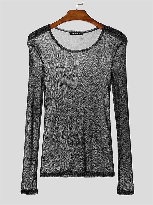 Mens Sparkling Mesh Sheer Long-Sleeve T-Shirt SKUK83109