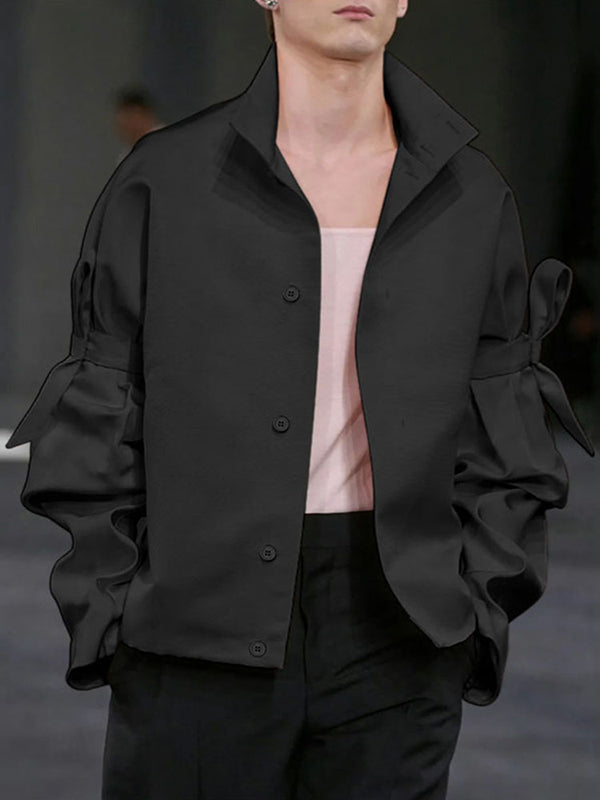 Men's Bow Patchwork Long Sleeve Shirt SKUL35119