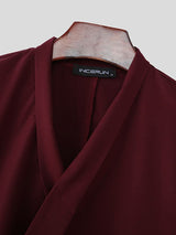 Men's Solid Color Asymmetric Placket 3/4 Length Sleeve Cardigan SKUL50533