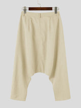 Men's Avant-Garde Low Drop Crotch Button Fly Deep Pleated Ankle Length Harem Pant SKUL84002