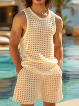 Mens Sheer Mesh Hollow-Out Two Pieces Outfit SKUL19151