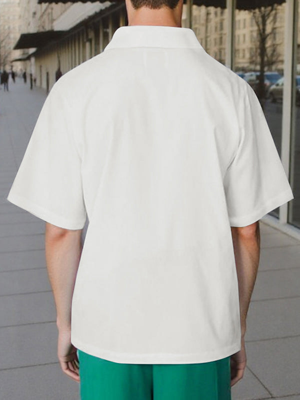 Mens Solid Color Ribbon Patchwork Short Sleeve Shirt SKUL02098