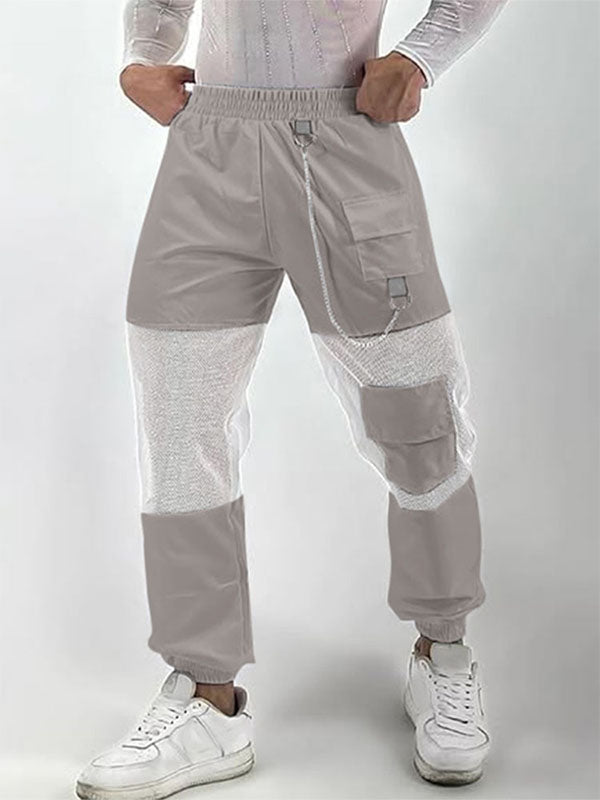 Mens Sheer Mesh Patchwork Casual Long Pant SKUL02105
