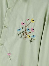 Men's Romantic Avant-Garde Floral Embroidered Boxy Cropped Long Sleeve Shirt SKUL78989