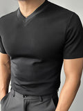 Mens Solid V-Neck Casual Short Sleeve T-Shirt SKUK60302