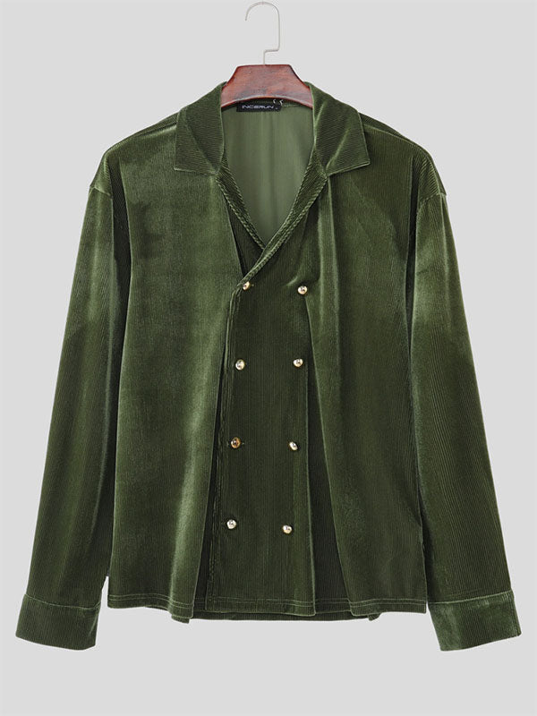 Men's Double Breasted Velvet Long Sleeve Shirt SKUL32035