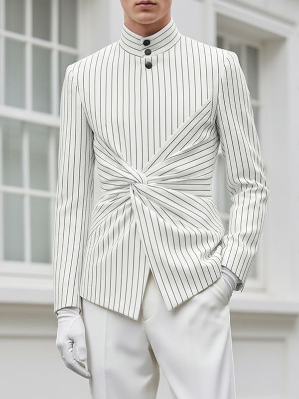 Men's Knot Design Stand Collar Long Sleeve Blazer SKUL37537