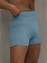 Men's Athletic Workout Compression High Stretch Peach Hip Seam Mini Length Biker Short SKUL83192