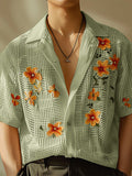 Mens Floral Print Lapel Collar Short Sleeve Shirt SKUK61588
