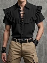 Men's Casual Lace Up Interwoven Short Sleeve Shirt SKUL10752