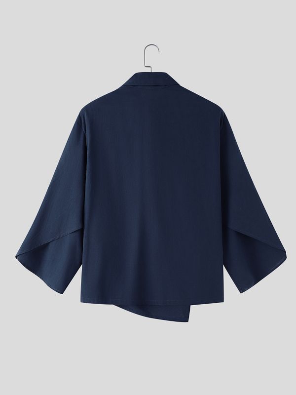 Men's Avant-Garde Modern Neo-Chinese Zen Cowl Neck Loose Kimono Sleeve Shirt SKUL73630