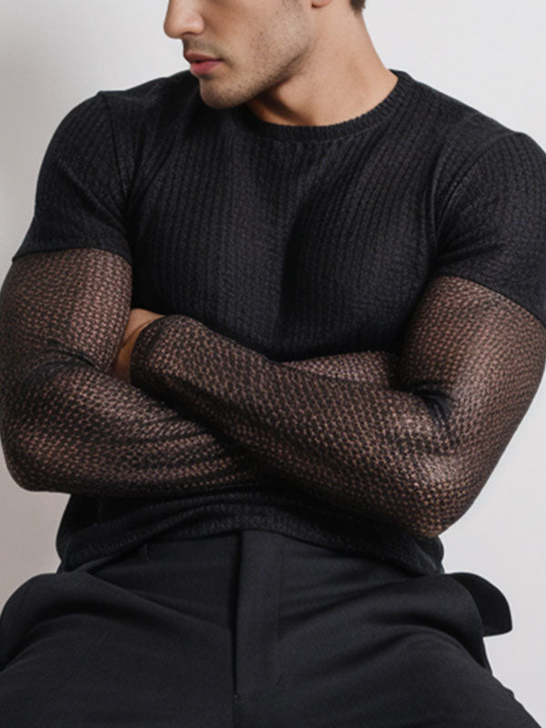 Mens Mesh Patchwork Long Sleeve T-Shirt SKUK85954