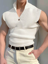 Mens Solid Color Knitted Stand Collar Tank SKUK67476