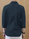 Mens Solid V-Neck Cotton 3/4 Sleeve Shirt SKUK49613