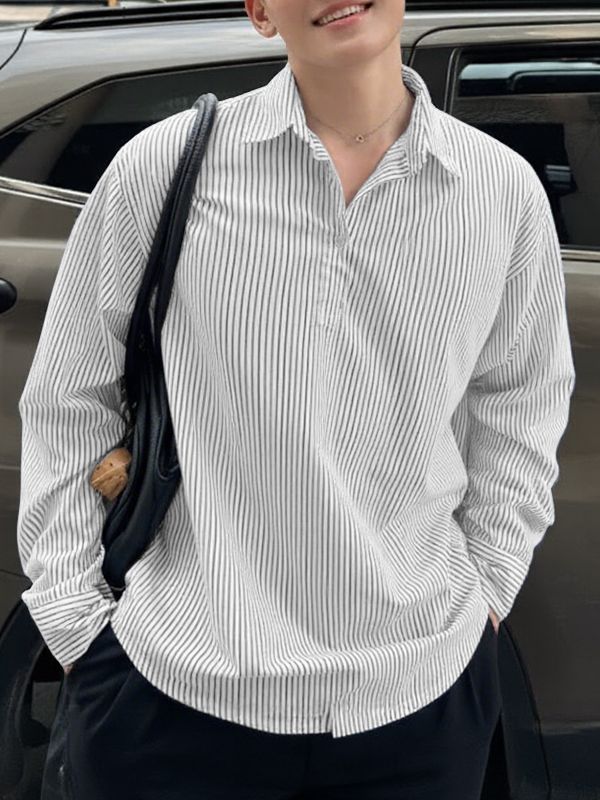 Men's Striped Turn Down Collar Long Sleeve Shirt SKUL47920