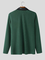 Men's Knit Textured Contrast Collar Long Sleeve Sweater SKUL45341
