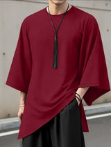 Men's Irregular Hem 3/4 Length Sleeve Crew Neck T-shirt SKUL51884