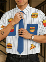 Men's Fun Print Color Block Striped Short Sleeve Shirt SKUL35037