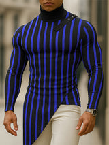 Men's Belt Buckle Patchwork Stripe Contrast Long Sleeve T-Shirt SKUL28409