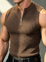 [Pre-order] Men's Smart Chic Daily Commute Half-Zip Mock Neck Striped Knit Tank SKUL86924