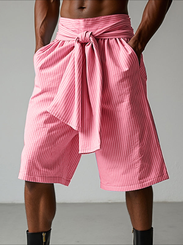 Mens Striped Tie Waist High-Waisted Casual Short SKUL20171