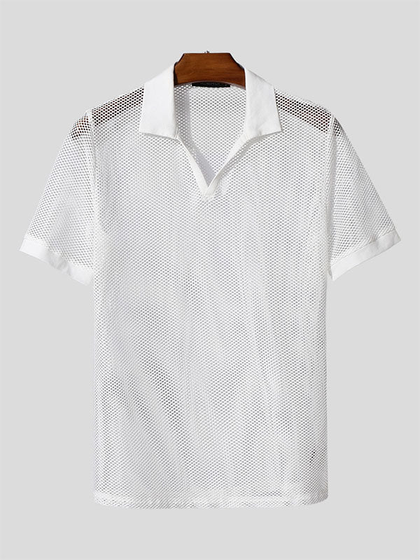 Men's Solid Color Sheer Mesh Short Sleeve T-Shirt SKUL17025