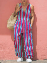 Men's Striped V-Neck Sleeveless Jumpsuit SKUL20936