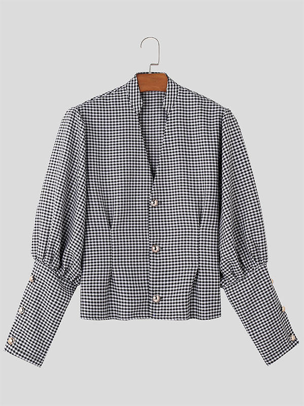 Mens Plaid Metal Button Long Sleeve Shirt SKUK41074