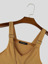 Men's Avant-Garde Ribbed Double-Zipper Buckle Strap Asymmetrical Hem Tank SKUL61891