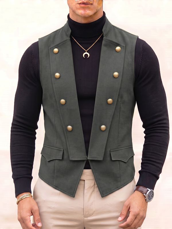 Men's Avant-Garde Victorian Double-Breasted Open-Front Tailored Waistcoat SKUL79522