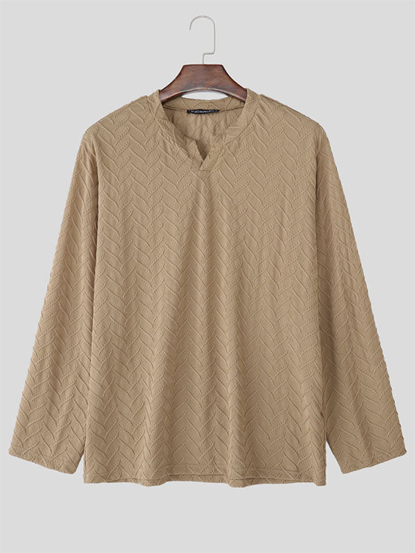 Men's Solid Textured Long Sleeve T-Shirt SKUL29586