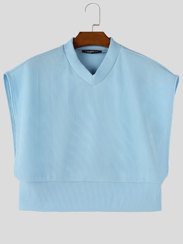 Men's High-Street Avant-Garde Deep Drop-Armhole Cropped Ribbed Knit Tank SKUL68415