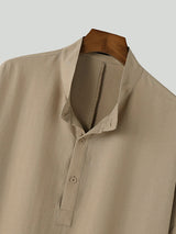 Mens Solid Stand Collar Loose Henley Shirt SKUK19640