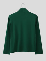 Men's Solid Color Asymmetric Placket Collar Long Sleeve Shirt SKUL50052