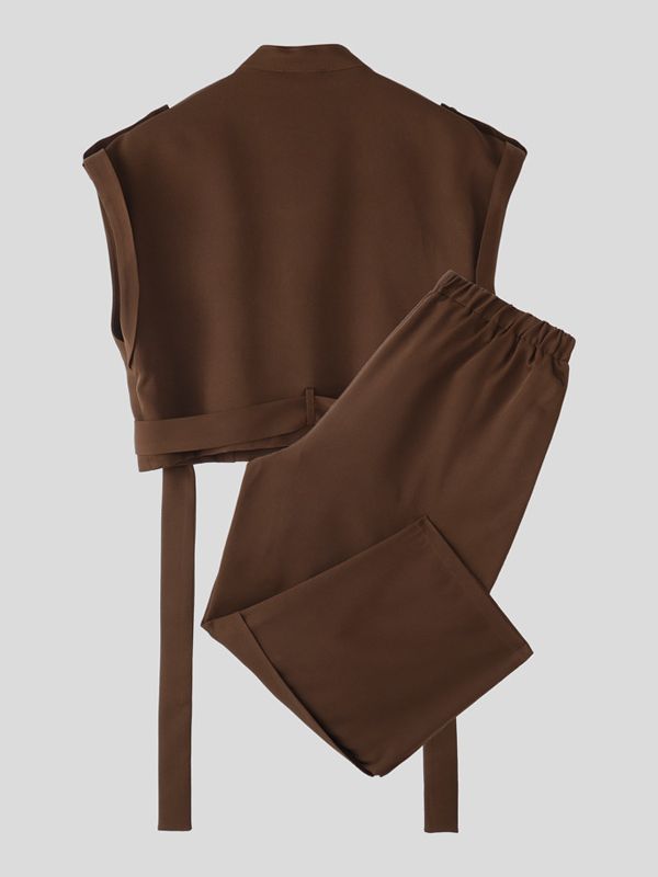 Men's Deconstructed Tie Cropped Two Pieces Outfit SKUL31940