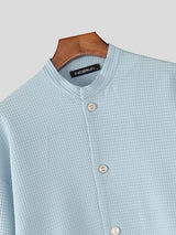 Men's Solid Color Textured Plaid Long Sleeve Jacket SKUL43874