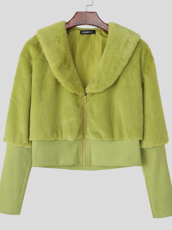 Men's Plush Cropped Long Sleeve Jacket SKUL41257