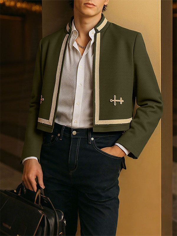 Men's Embroidered Cropped Long Sleeve Jacket SKUL27338